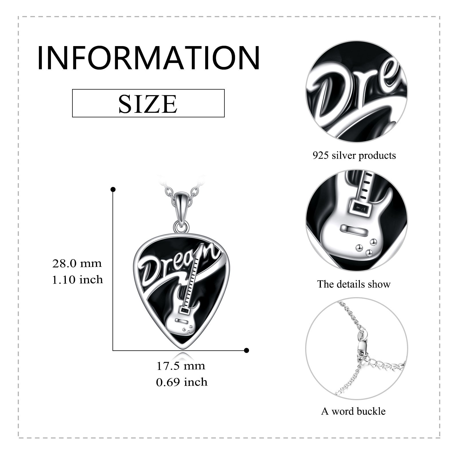 Sterling Silver Music Guitar Pick Pendant Necklace Jewelry Gifts for Women - Guitar Pick Necklace for Music Lovers