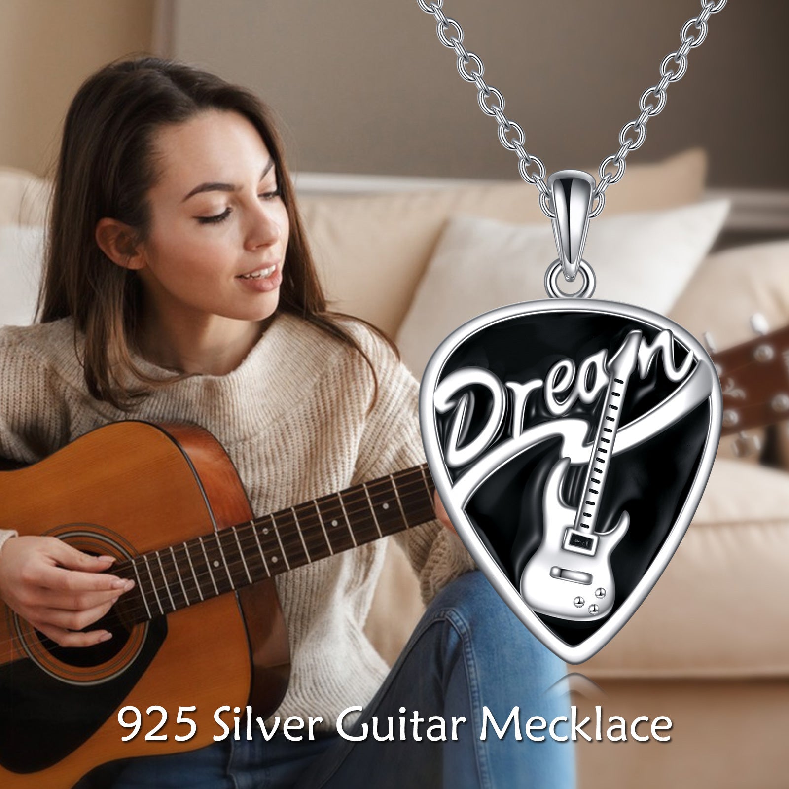 Sterling Silver Music Guitar Pick Pendant Necklace Jewelry Gifts for Women - Guitar Pick Necklace for Music Lovers