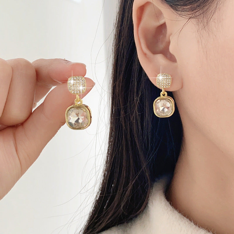Light Luxury Quadrilateral Alloy Treatment Earrings for United States Buyers - Square Bling Lovers united states chf