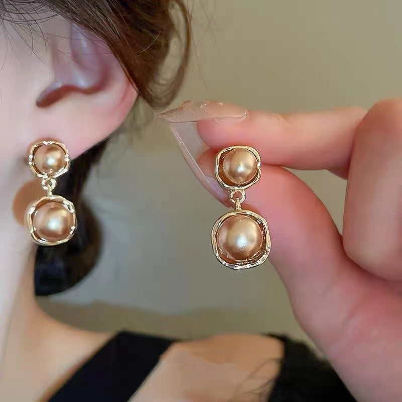 Gold Electroplated Earrings in Champagne Gray and Silver for Women the United States - Pearl Studs So Graceful