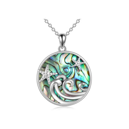 Sterling Silver Ocean Wave Abalone Shellfish Necklace Starfish Pendant Ocean Jewelry - Ride the Ocean Wave with Abalone