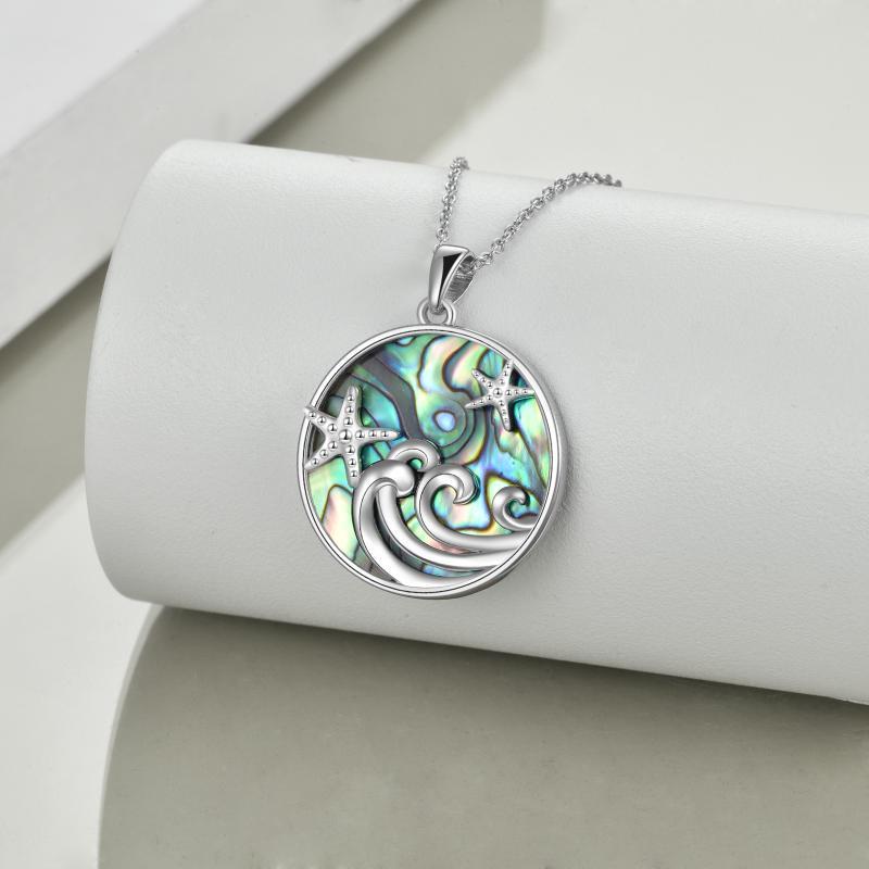 Sterling Silver Ocean Wave Abalone Shellfish Necklace Starfish Pendant Ocean Jewelry - Ride the Ocean Wave with Abalone