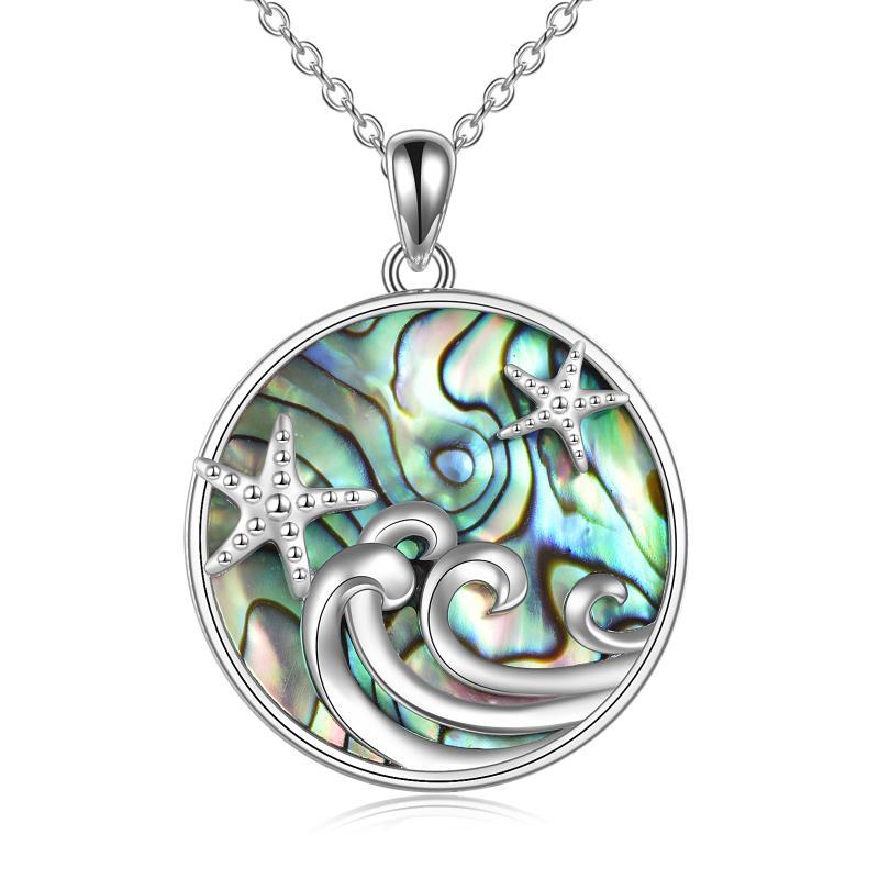 Sterling Silver Ocean Wave Abalone Shellfish Necklace Starfish Pendant Ocean Jewelry - Ride the Ocean Wave with Abalone