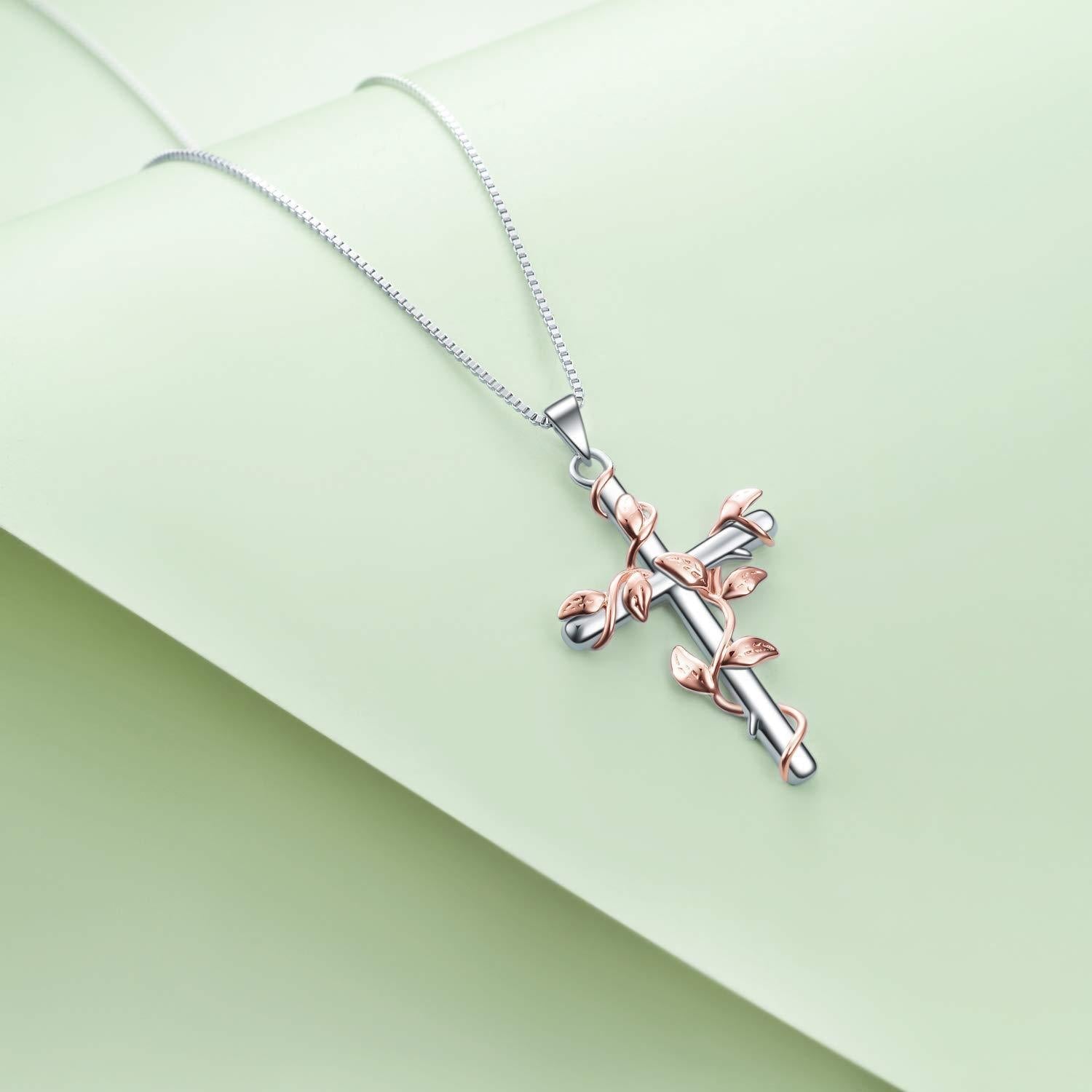 Sterling Silver Rose Flower Cross Pendant Necklace Jewelry Gifts - Shine Bright with Rose Flower Cross Necklace Bling