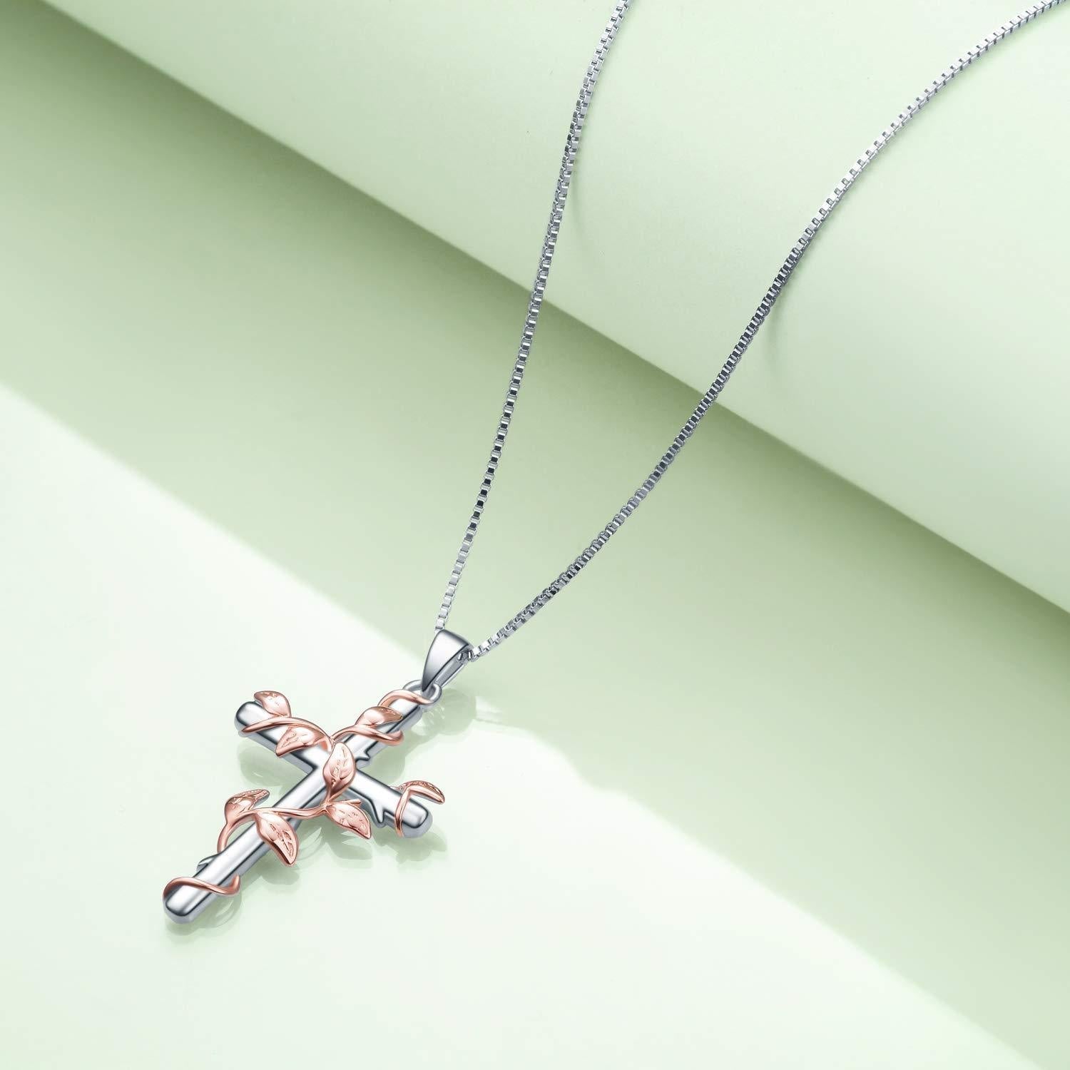 Sterling Silver Rose Flower Cross Pendant Necklace Jewelry Gifts - Shine Bright with Rose Flower Cross Necklace Bling