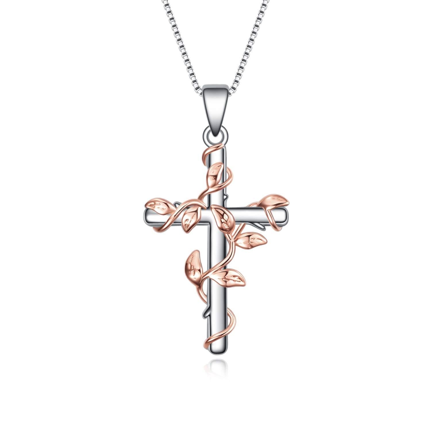 Sterling Silver Rose Flower Cross Pendant Necklace Jewelry Gifts - Shine Bright with Rose Flower Cross Necklace Bling