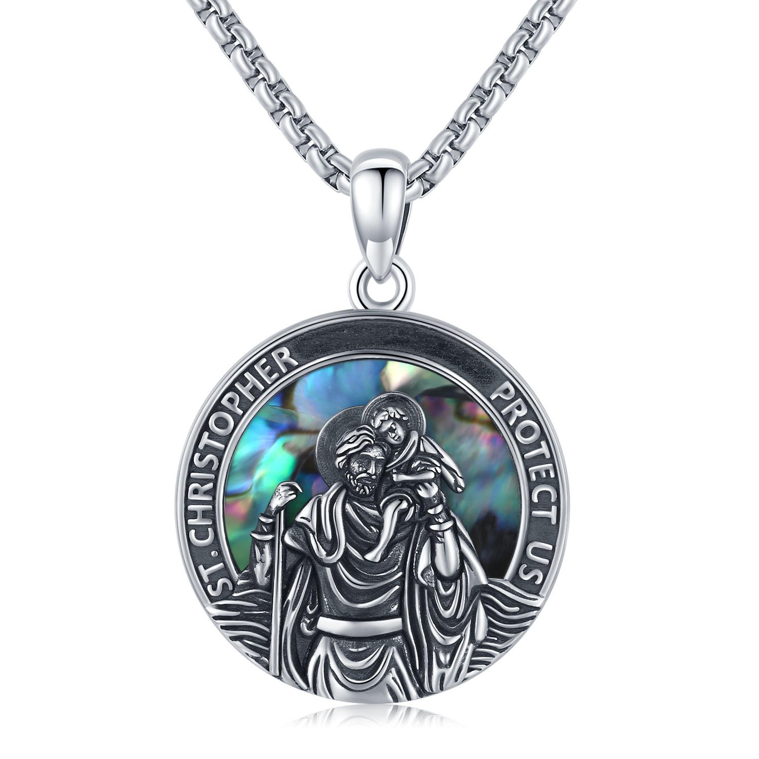 Sterling Silver Round Medal Saint Christopher Pendant Necklace as Catholic Christmas Gifts - Travel with Style