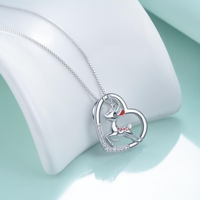 Sterling Silver Sika Deer Heart Zircon Necklace - Sika Deer Heart Necklace Perfect for Antler Lovers