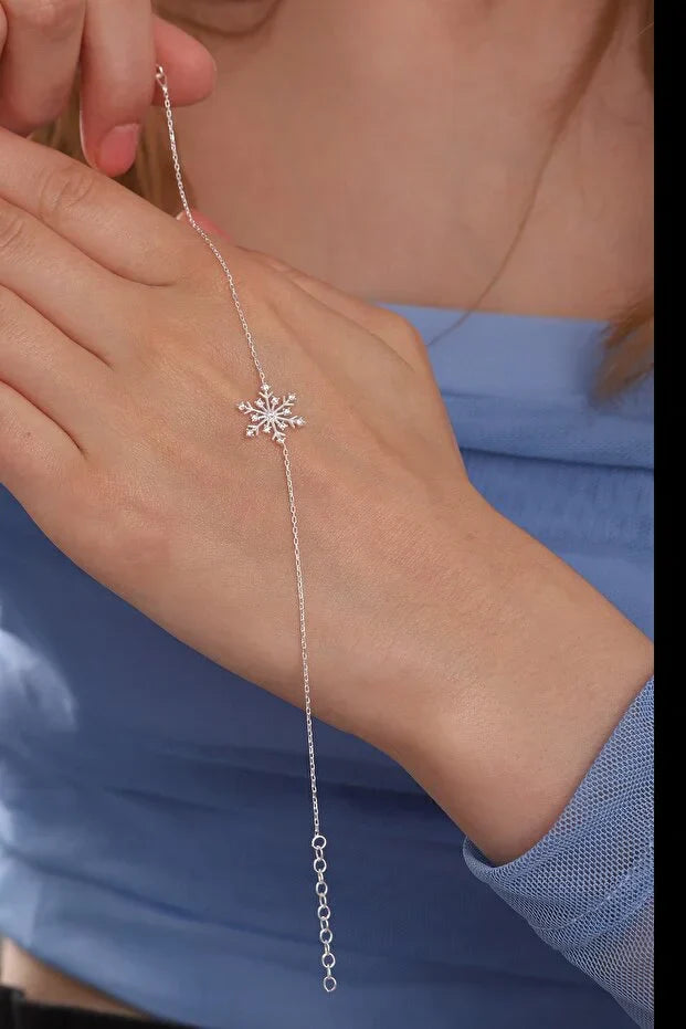 925 Sterling Silver Snowflake Bracelet with White Zircon Stone