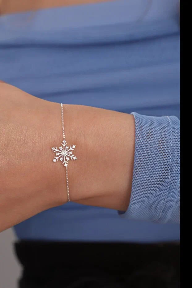 925 Sterling Silver Snowflake Bracelet with White Zircon Stone