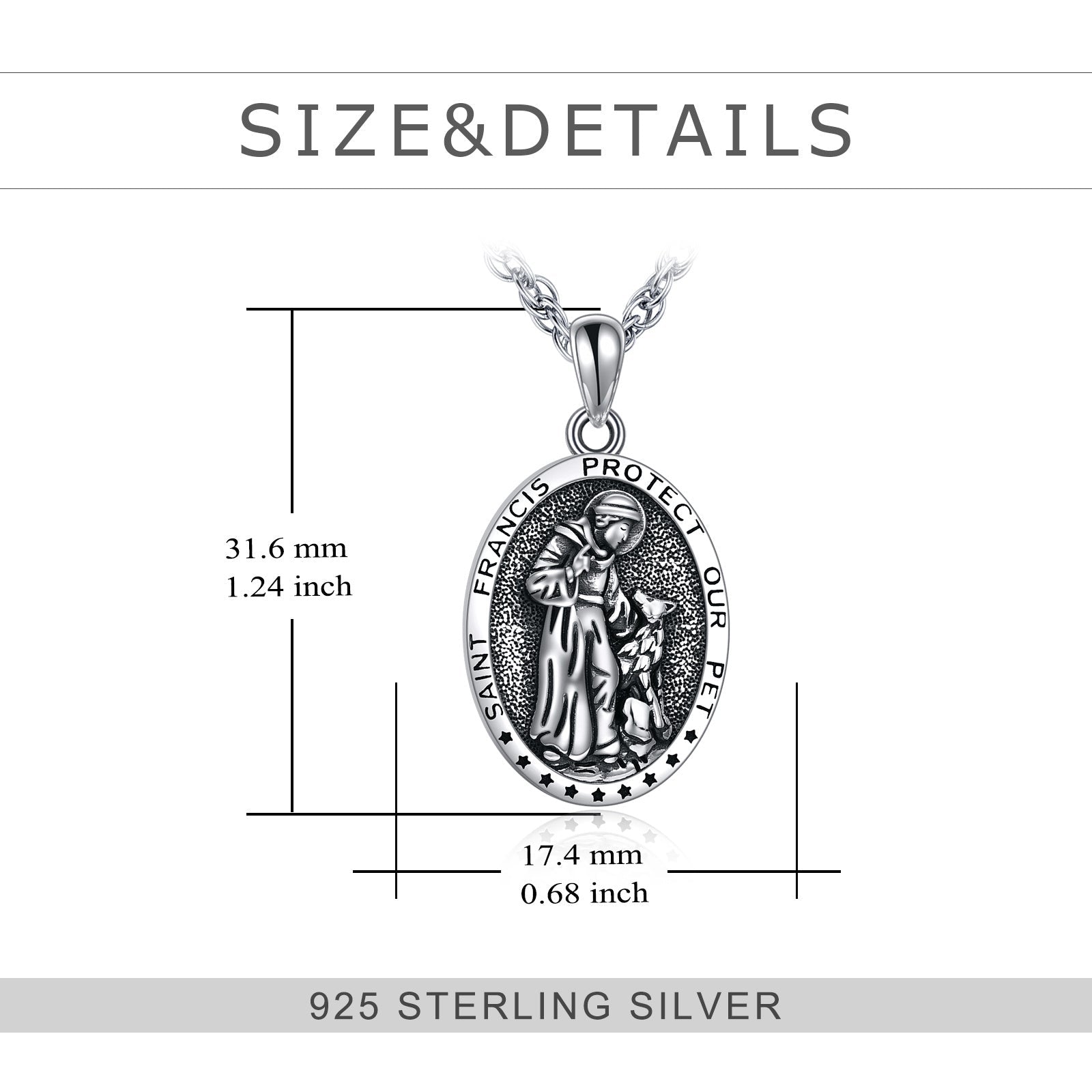 Sterling Silver St Francis Religious Medal Pendant Necklace Jewelry - St. Francis Medal Necklace for Holy Animal Lovers