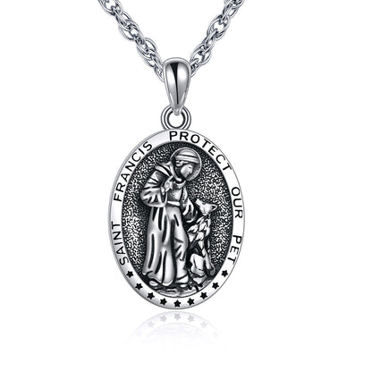 Sterling Silver St Francis Religious Medal Pendant Necklace Jewelry - St. Francis Medal Necklace for Holy Animal Lovers