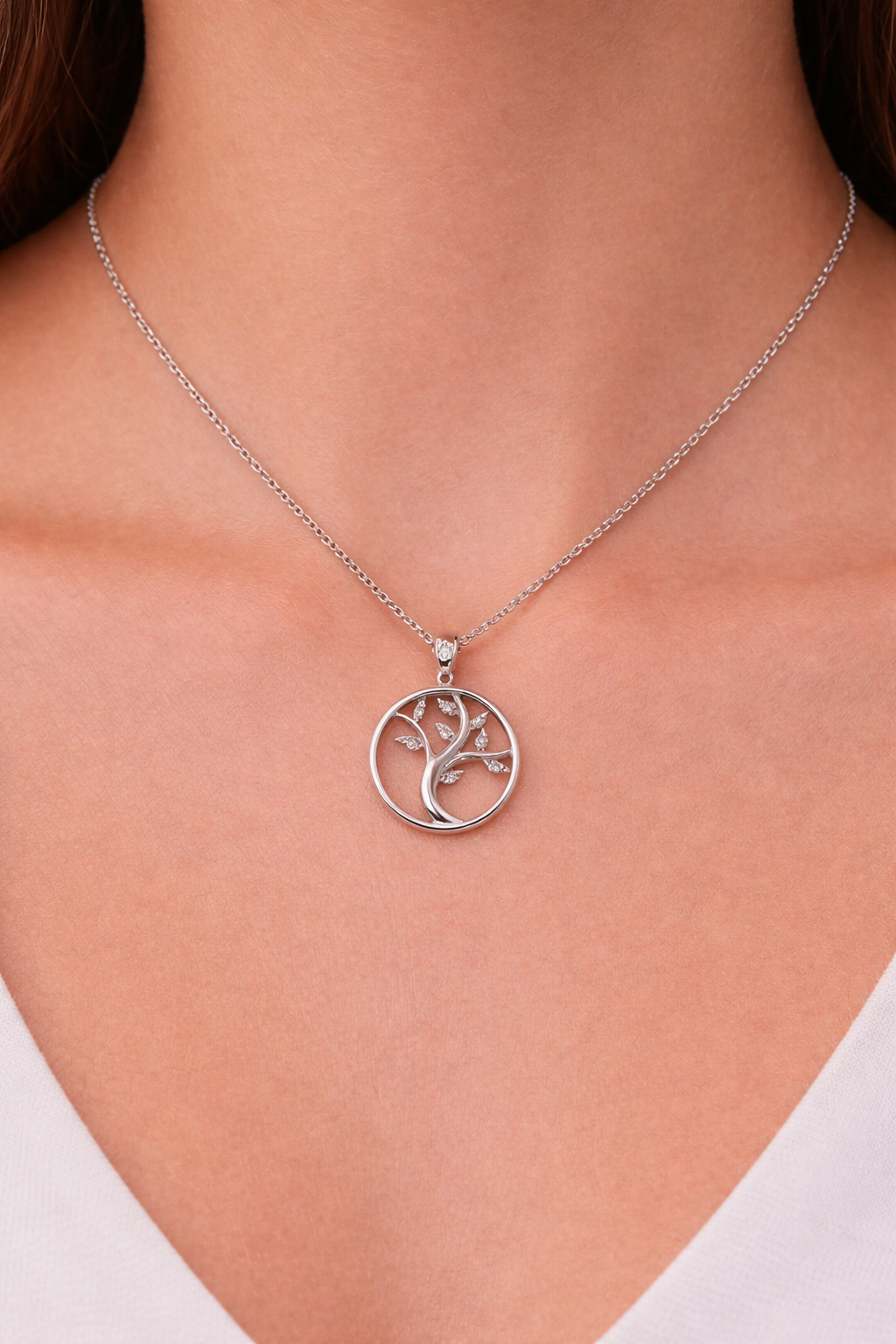 925 Sterling Silver Tree of Life Necklace with Swarovski Stone Certified