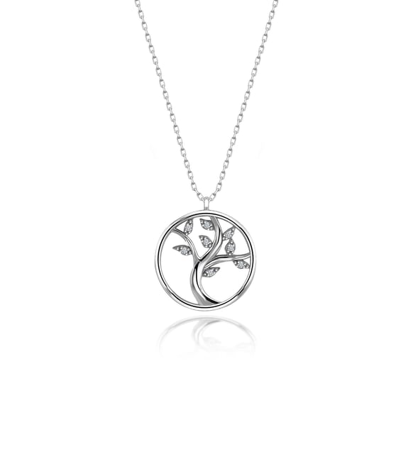 925 Sterling Silver Tree of Life Necklace with Swarovski Stone Certified
