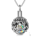 Sterling Silver Tree of Life Urn for Ashes Necklace with Aurora Borealis Crystal - Tree of Life Urn Necklace