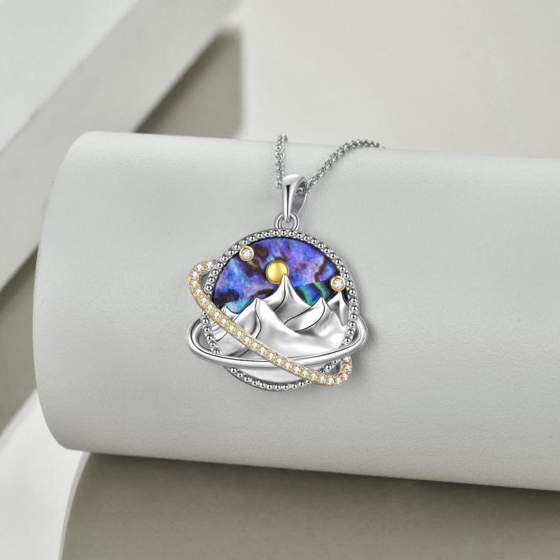 Sterling Silver Universe Planet Sun Moutain Pendant Necklace Abalone Shell Cubic Zirconia Jewelry - Shine Like