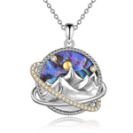 Sterling Silver Universe Planet Sun Moutain Pendant Necklace Abalone Shell Cubic Zirconia Jewelry - Shine Like