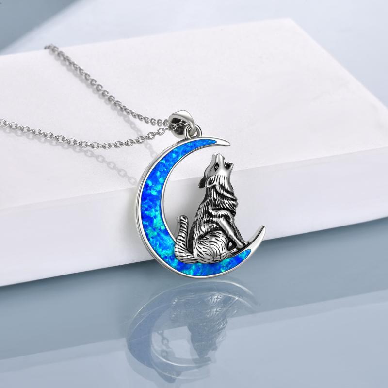 Sterling Silver Wolf Opal Moon Pendant Necklace Gifts for Women - Wolf Opal Moon Pendant for Fierce Women Who Shine