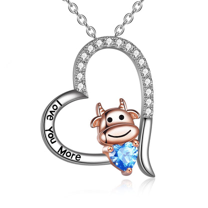 Sterling Silver Year of The OX Jewelry Cubic Zirconia Heart Cow Pendant Necklace - Cow Pendant Love in Shine