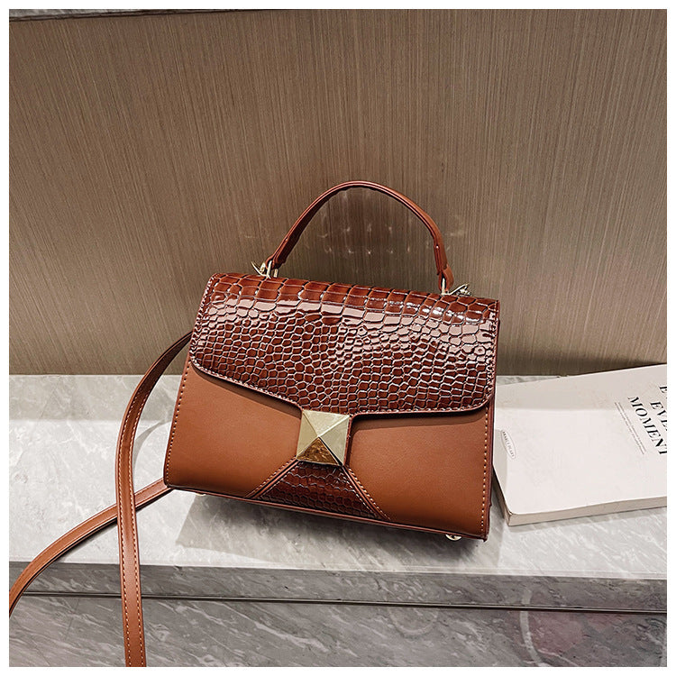 Stitching Square Pouch with Mining Stone Pattern Leather and Internal Pocket - mining stone pattern stitching square