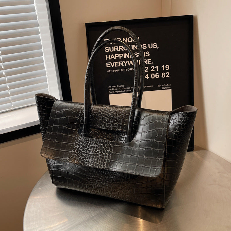 Stone Pattern Large Capacity Handbag with Three-Dimensional Outer Pocket - Teleplus for Daily Use stone pattern large