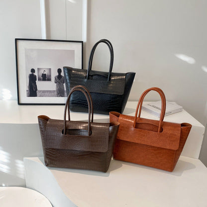 Stone Pattern Large Capacity Handbag with Three-Dimensional Outer Pocket - Teleplus for Daily Use stone pattern large