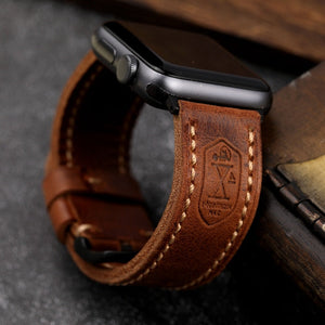 Straight Interface Handmade Vintage Leather Strap - Vintage Leather Strap with Table Buckle for Watches