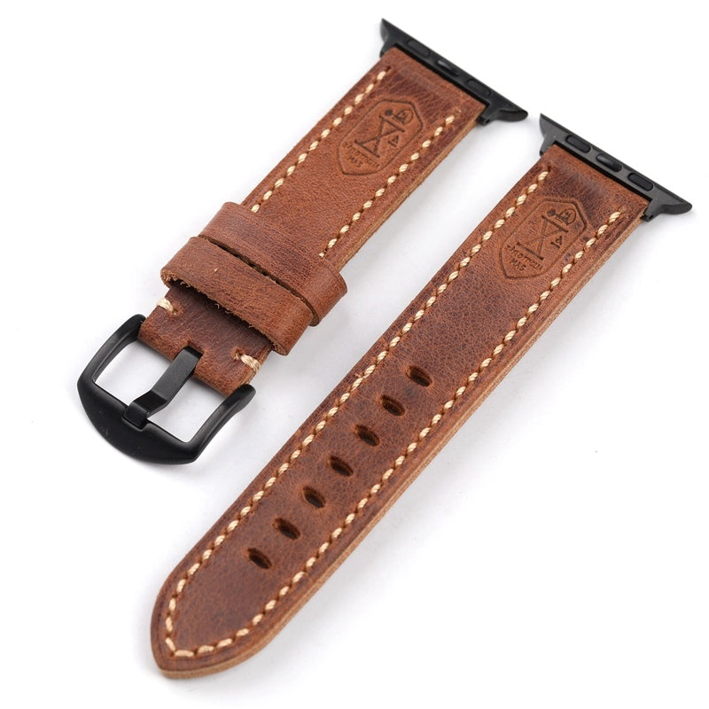 Straight Interface Handmade Vintage Leather Strap - Vintage Leather Strap with Table Buckle for Watches