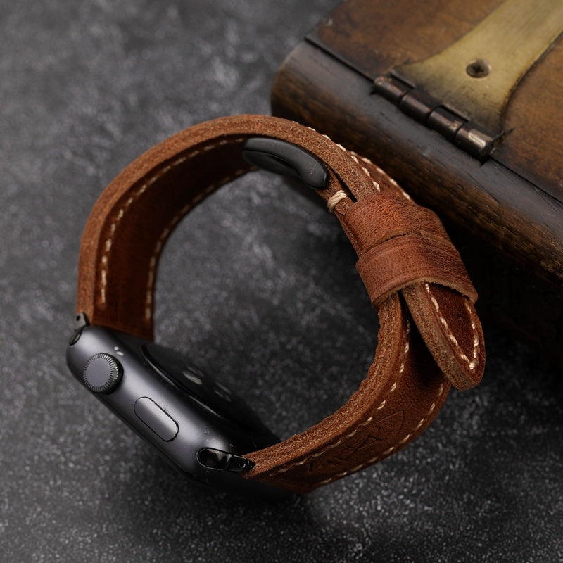 Straight Interface Handmade Vintage Leather Strap - Vintage Leather Strap with Table Buckle for Watches