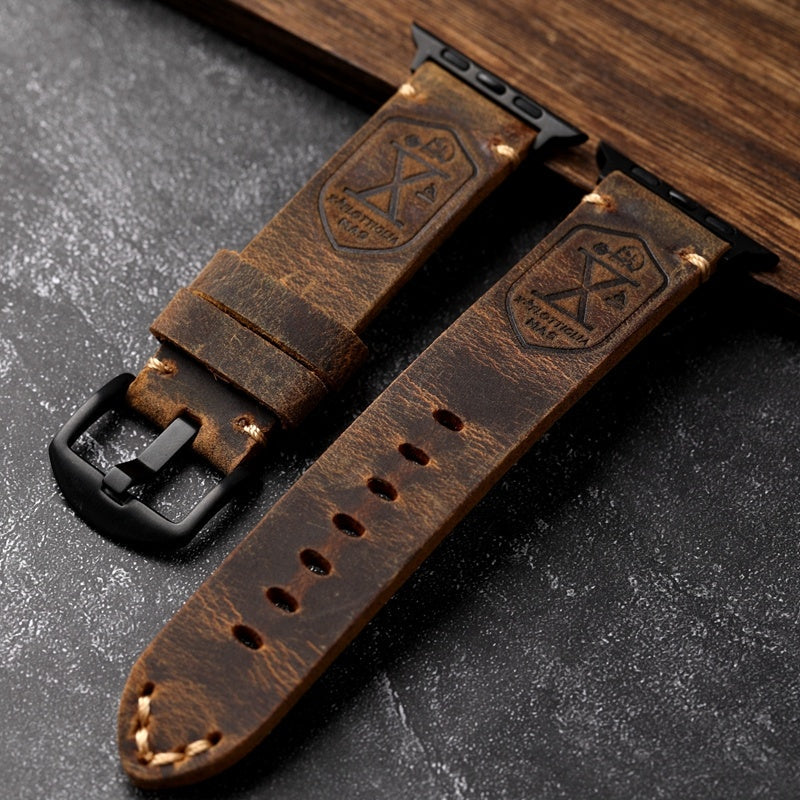 Straight Interface Handmade Vintage Leather Strap - Vintage Leather Strap with Table Buckle for Watches