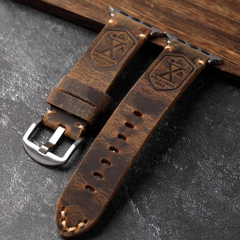 Straight Interface Handmade Vintage Leather Strap - Vintage Leather Strap with Table Buckle for Watches