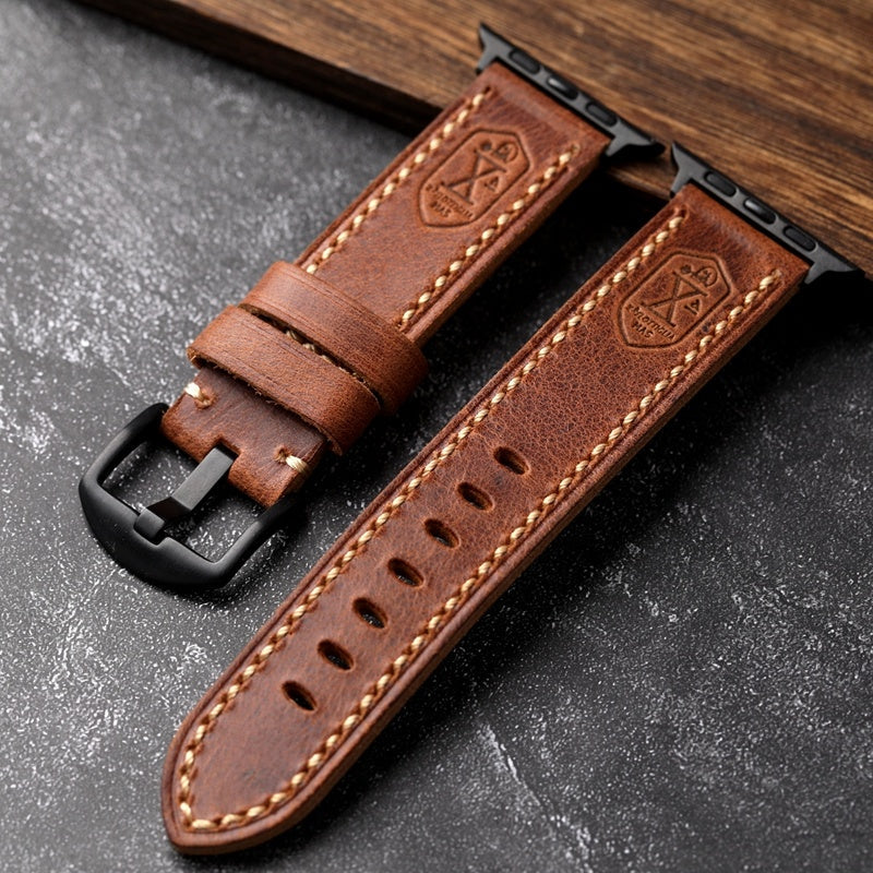 Straight Interface Handmade Vintage Leather Strap - Vintage Leather Strap with Table Buckle for Watches