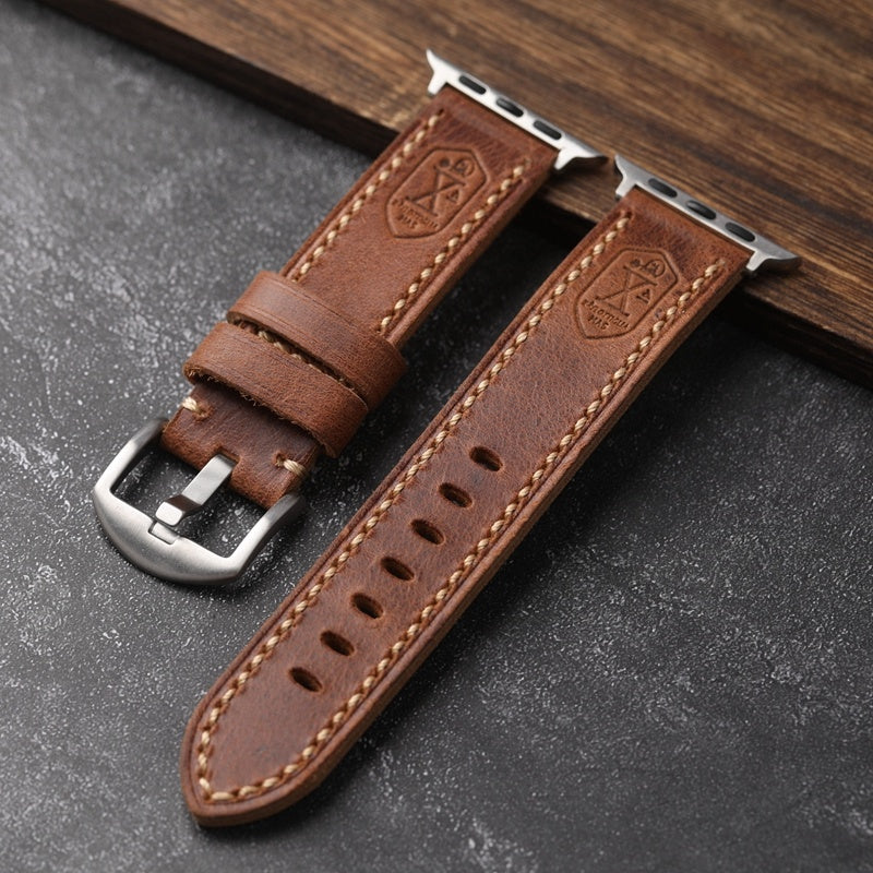 Straight Interface Handmade Vintage Leather Strap - Vintage Leather Strap with Table Buckle for Watches