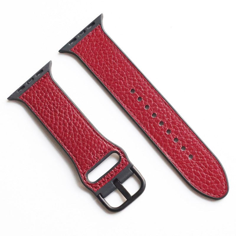 Strap Genuine Leather Top Layer Cowhide - Strap Genuine Leather Apple Buckle With Pattern Red