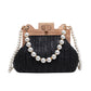 Straw Beach Pearl Chain Woven Crossbody Bag with Inner Organizer - Teleplus for Women straw beach pearl chain woven