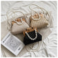 Straw Beach Pearl Chain Woven Crossbody Bag with Inner Organizer - Teleplus for Women straw beach pearl chain woven