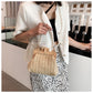 Straw Beach Pearl Chain Woven Crossbody Bag with Inner Organizer - Teleplus for Women straw beach pearl chain woven