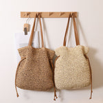Straw Lucky Bag Coffee Color Medium Shoulder with Phone Pocket - straw lucky bag