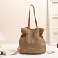 Straw Lucky Bag Coffee Color Medium Shoulder with Phone Pocket - straw lucky bag