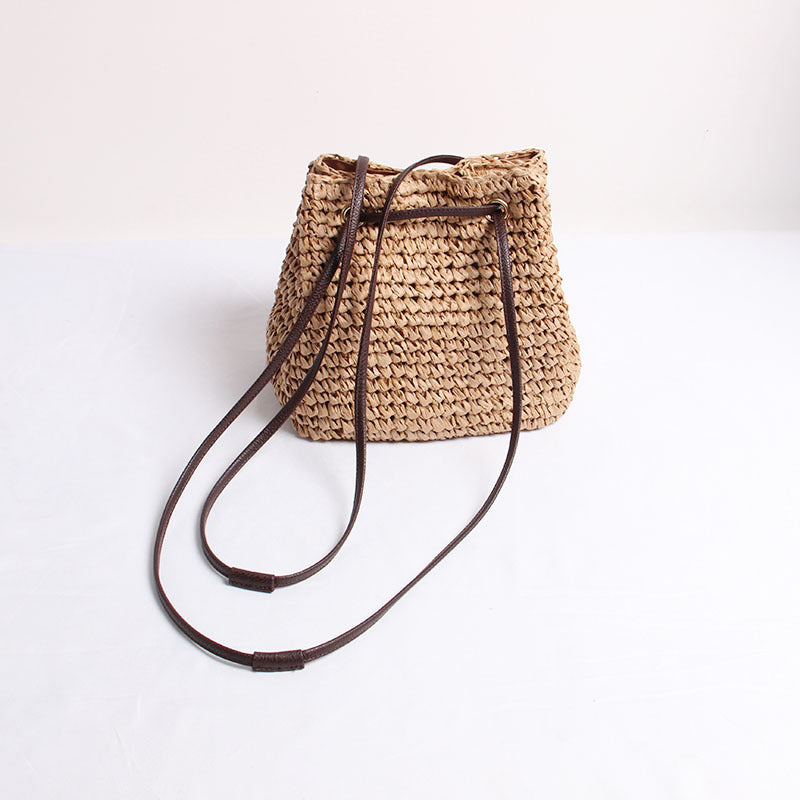 Straw Messenger Bag Square Vertical Woven Suitcase Style Daily Shoulder - Teleplus messenger bag