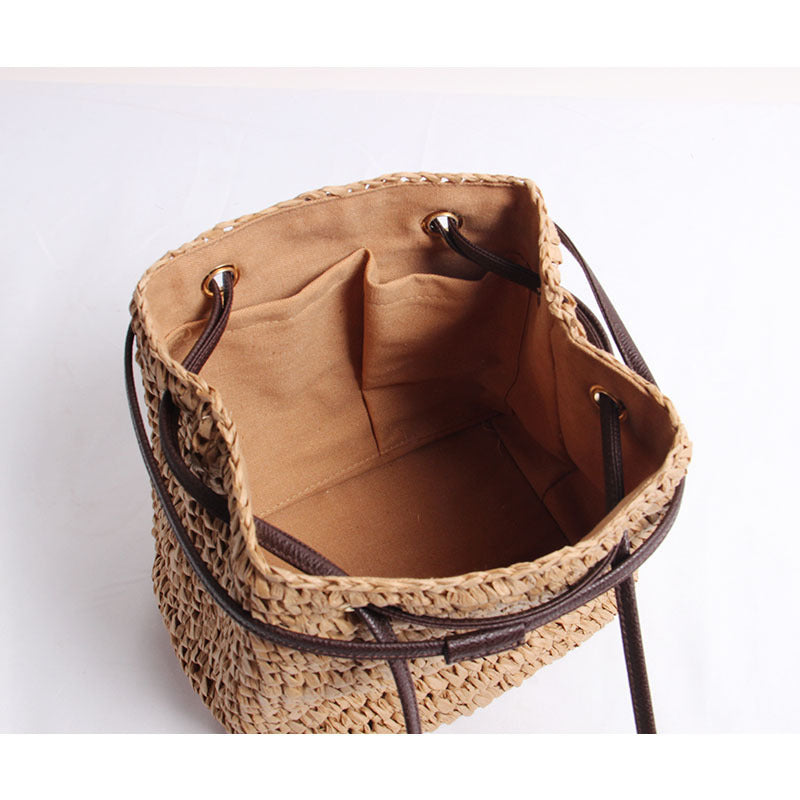 Straw Messenger Bag Square Vertical Woven Suitcase Style Daily Shoulder - Teleplus messenger bag