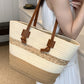 Straw Shoulder Bag with Polyester Lining Medium Tote for Women Zipper Pockets