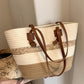 Straw Shoulder Bag with Polyester Lining Medium Tote for Women Zipper Pockets