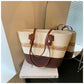 Straw Shoulder Bag with Polyester Lining Medium Tote for Women Zipper Pockets