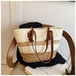 Straw Shoulder Bag with Polyester Lining Medium Tote for Women Zipper Pockets