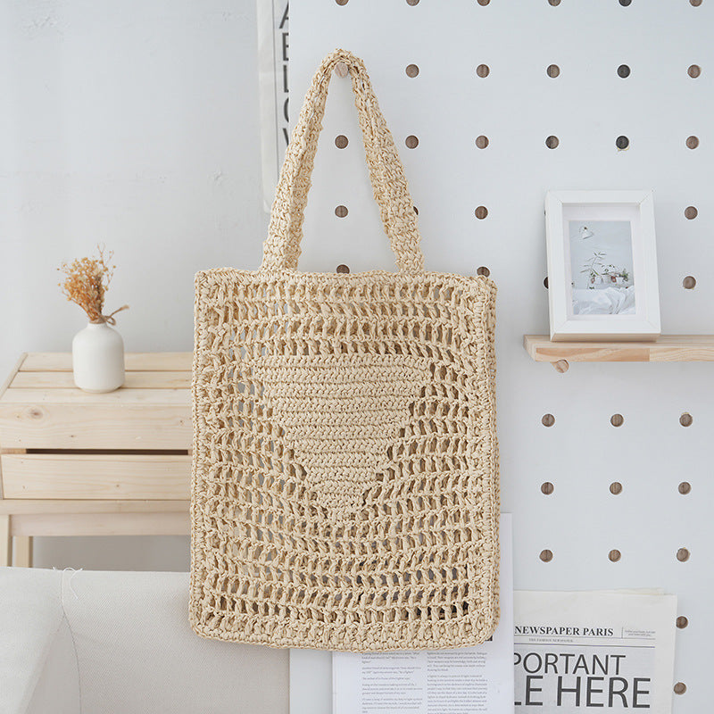 Straw Woven Crocheted Shoulder Bag with Hollow Design for Daily - straw woven crocheted shoulder hollow