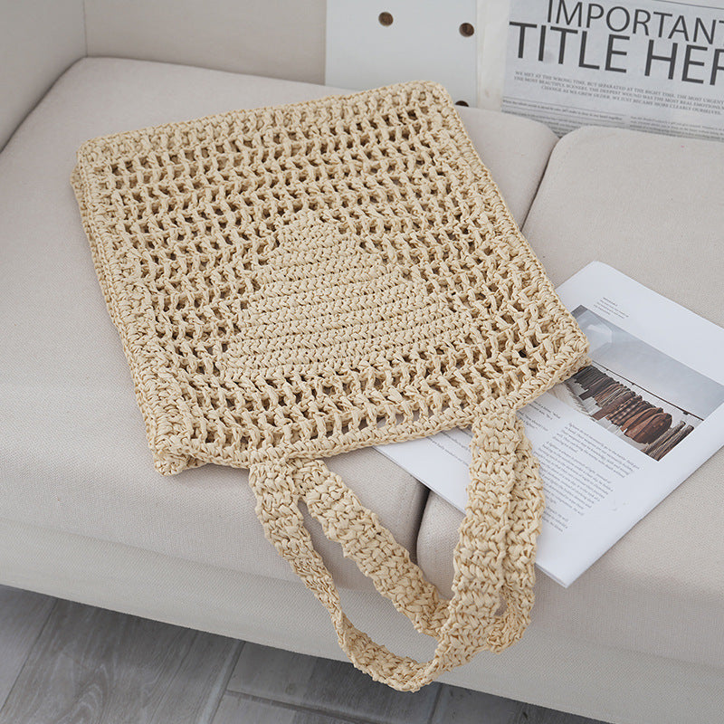 Straw Woven Crocheted Shoulder Bag with Hollow Design for Daily - straw woven crocheted shoulder hollow
