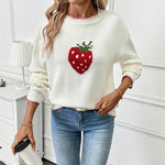 Strawberry Beige Loose Pullover Sweater for Women Acrylic Wool Knit Top - Womens