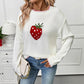 Strawberry Beige Loose Pullover Sweater for Women Acrylic Wool Knit Top - Womens