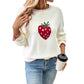 Strawberry Beige Loose Pullover Sweater for Women Acrylic Wool Knit Top - Womens